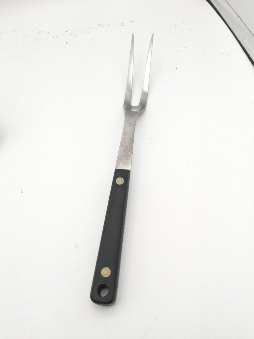 Vintage Flint Arrowhead #1 Stainless USA Serving Meat Fork 12" Black Handle USA